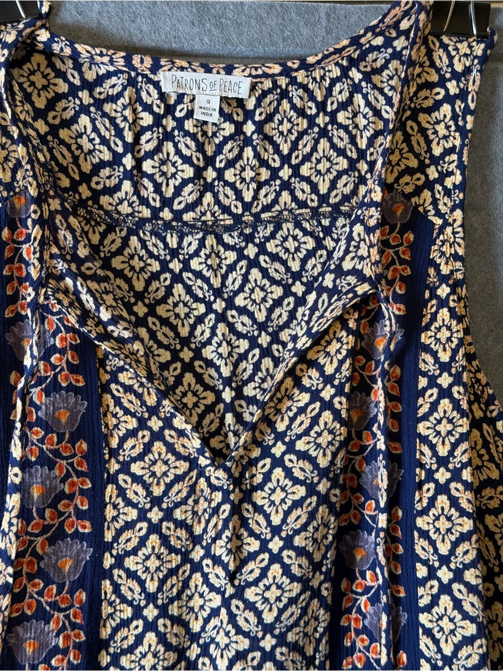 Boho Indie Lagenlook Patrons of Peace Beige Floral Sunflower Ruffle Sleeveless M - Picture 3 of 9